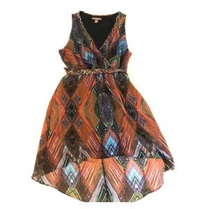 Abstract print hi-low dress